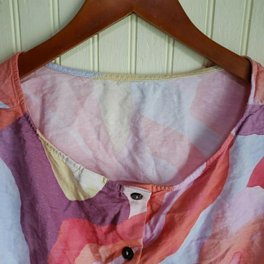 H&M Blouse Womens XXL Multicolor Short Sleeve Linen Button Cropped Top